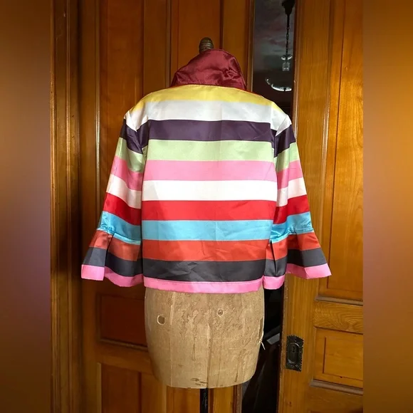 Striped Multicolor Women's satin Jacket Stylewe w real pockets size XL boxy fit - Picture 4 of 8